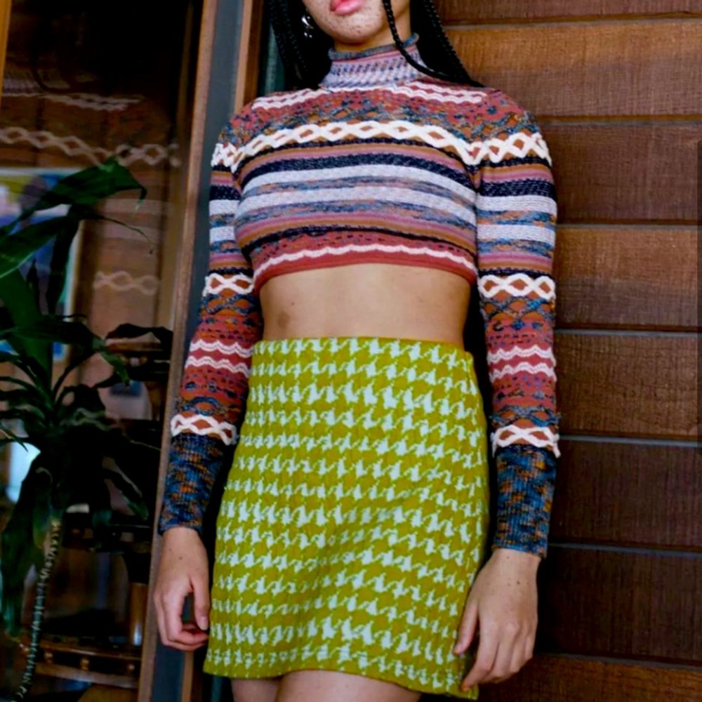 Urban Outfitters Green Houndstooth Skirt